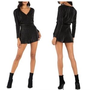 n:PHILANTHROPY V Neck Long Sleeve Sparkling Black Romper Sz XS